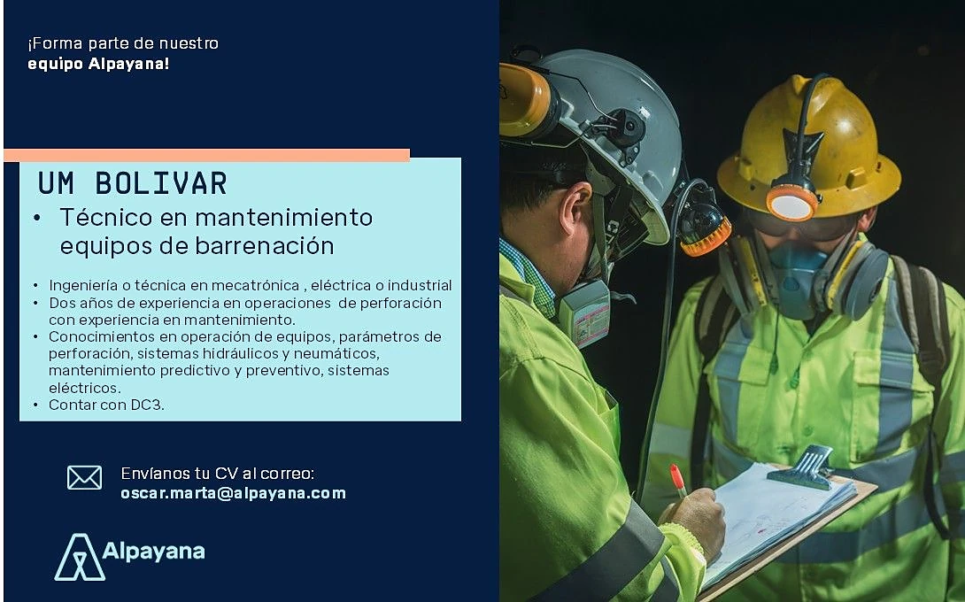 Vacante Técnico en Mantenimiento de Equipos de Barrenación en Alpayana, Chihuahua, México