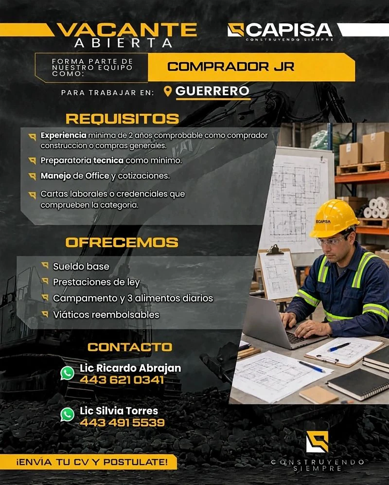 Vacante Comprador Jr en CAPISA, Guerrero, México