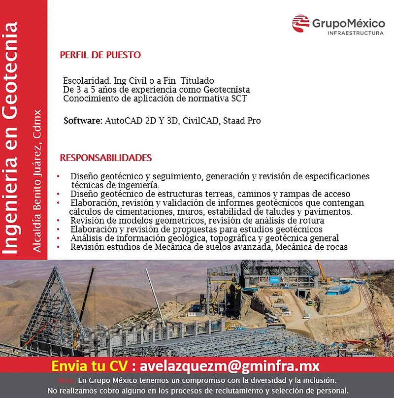 Vacante Ingeniería en Geotecnia en Grupo México, Ciudad de México, México