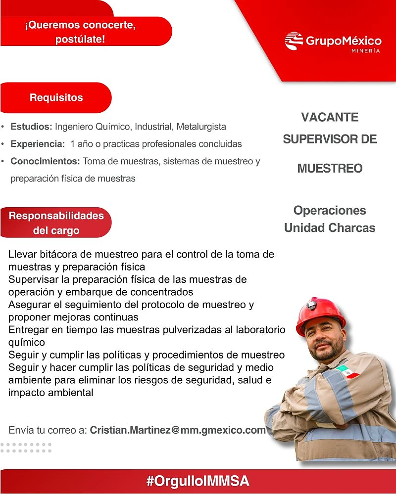 Vacante Supervisor de Muestreo en Grupo México, San Luis Potosí, México