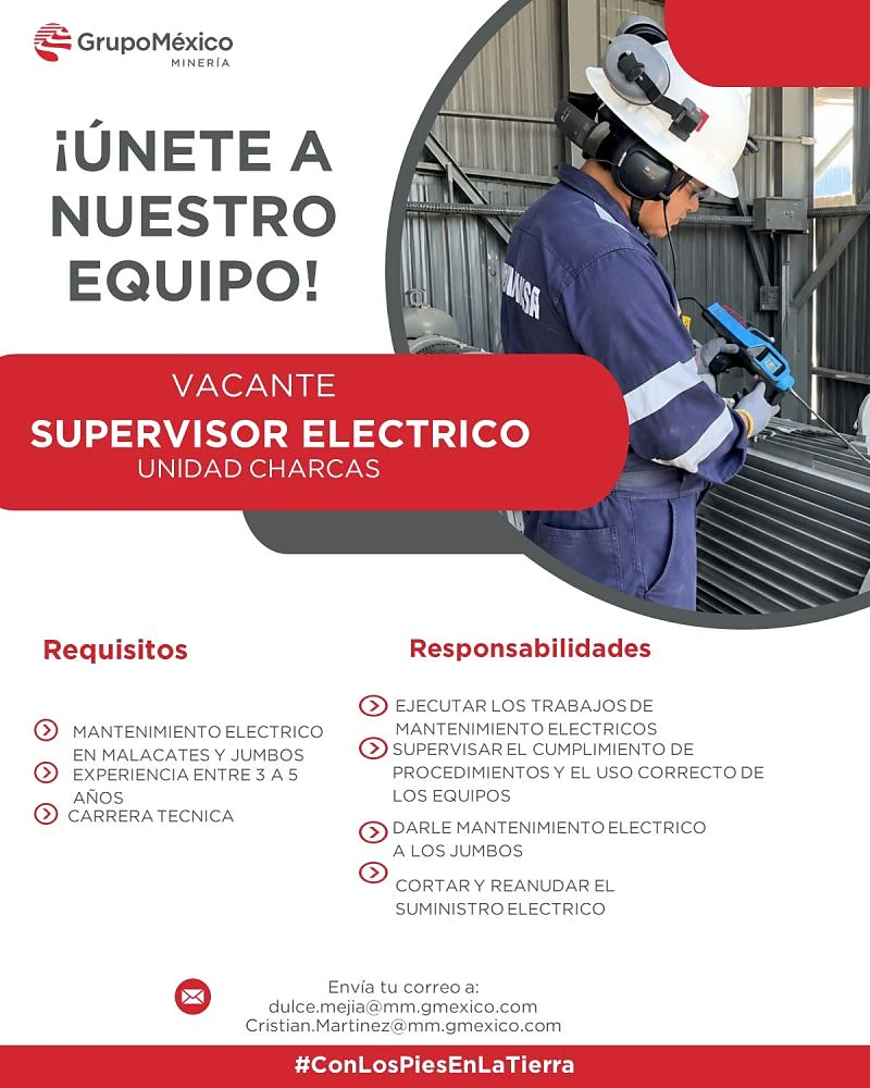 Vacante Supervisor Eléctrico en Grupo México, San Luis Potosí, México