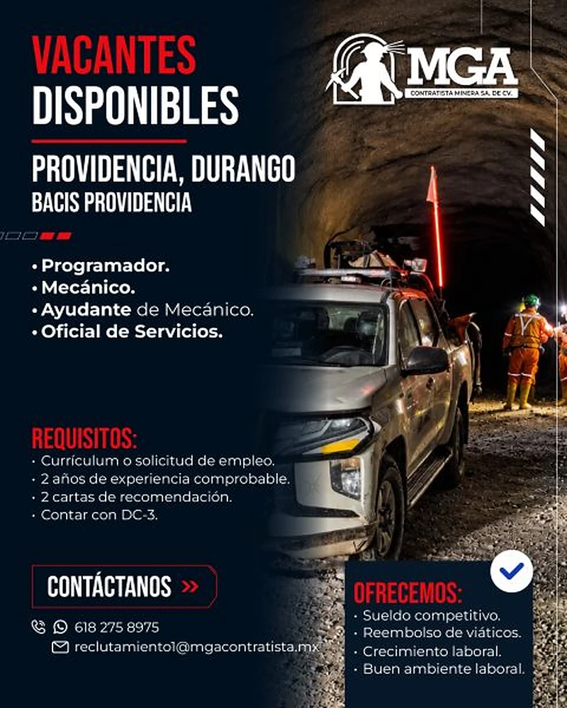 Vacante Mantenimiento / Planeación en MGA, Durango, México