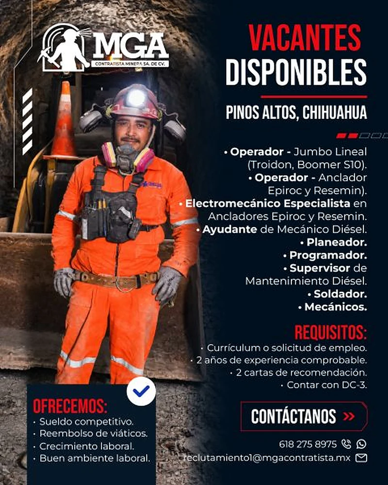 Vacante Operadores / Mantenimiento / Planeación en MGA, Chihuahua, México