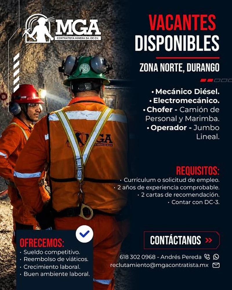 Vacante Operadores / Mantenimiento en MGA, Durango, México