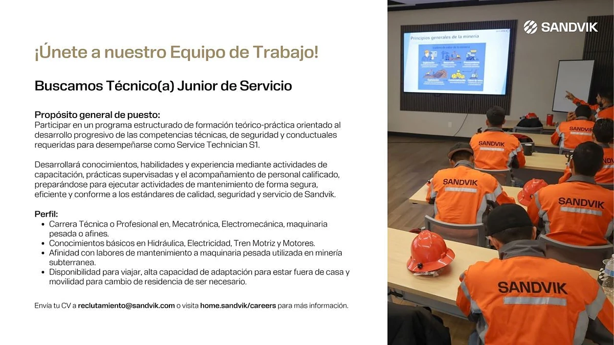 Vacante Técnico(a) Junior de Servicio en Sandvik, Ciudad de México, México